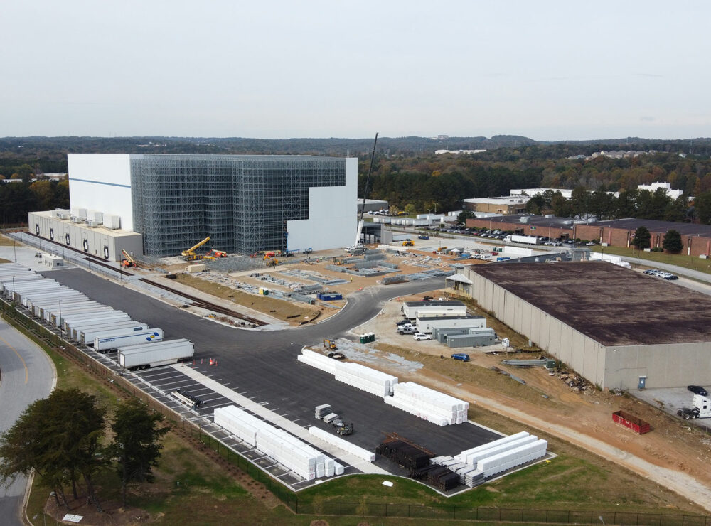 Americold Gateway Phase 2 aerial photo of under construction ASRS